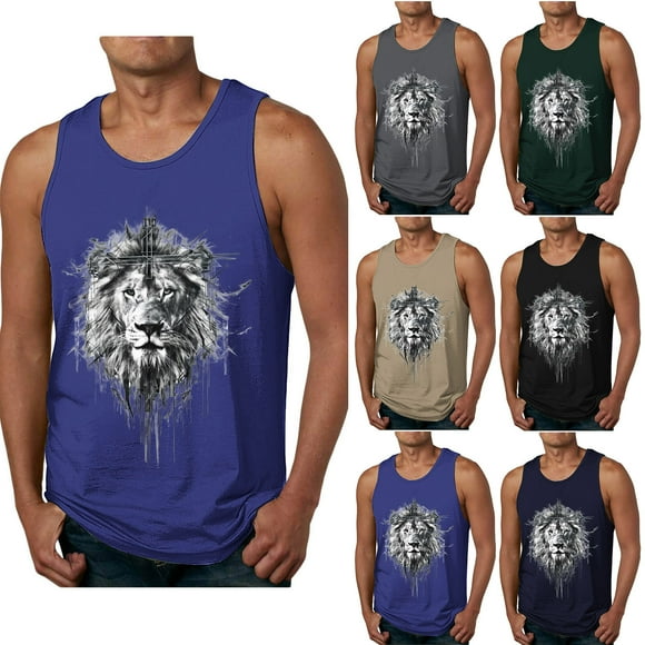 Aboser Mens Tank Tops Big and Tall Muscle Workout Shirt Funny Lion Animal Graphic Shirts Gym Workout Running Bodybuilding Tshirts Athletic Sleeveless Summer Tees
