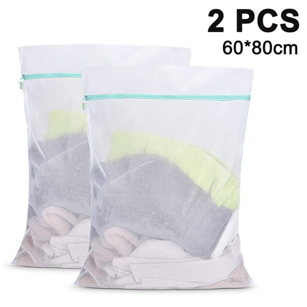 2 pièces sac à linge pour Machine à laver filet à linge en maille Fine  réutilisable avec fermeture éclair pour couverture polaire linge de lit  rideaux literie 