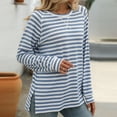thumbnail image 4 of Womens Fall Sweatshirts Crewneck Striped Pullovers Color Block Shirt Fleece Oversized Casual Loose Pullover Sweater (Light Blue XL), 4 of 6