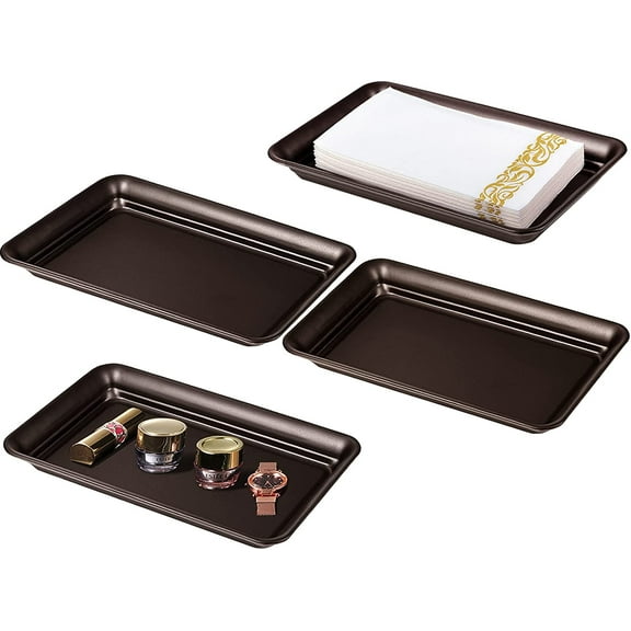 Vintage Farmhouse Decor Metal Vanity Tray (4 Pack), Countertop Guest Hand Towel Paper Storage Organizer Tray Dispenser, Sturdy Holder for Perfume,Cosmetics, Jewelry, Makeup Bathroom Organizer (Bronze)