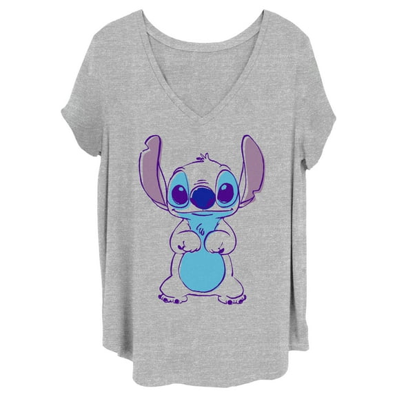 Women's Lilo & Stitch Outlined Stitch Sketch  Graphic Tee Heather Gray 3X