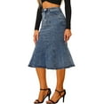 thumbnail image 4 of Unique Bargains Women's Denim High Waist Ruffle Fishtail Bodycon Midi Skirts XS Blue Gray, 4 of 6