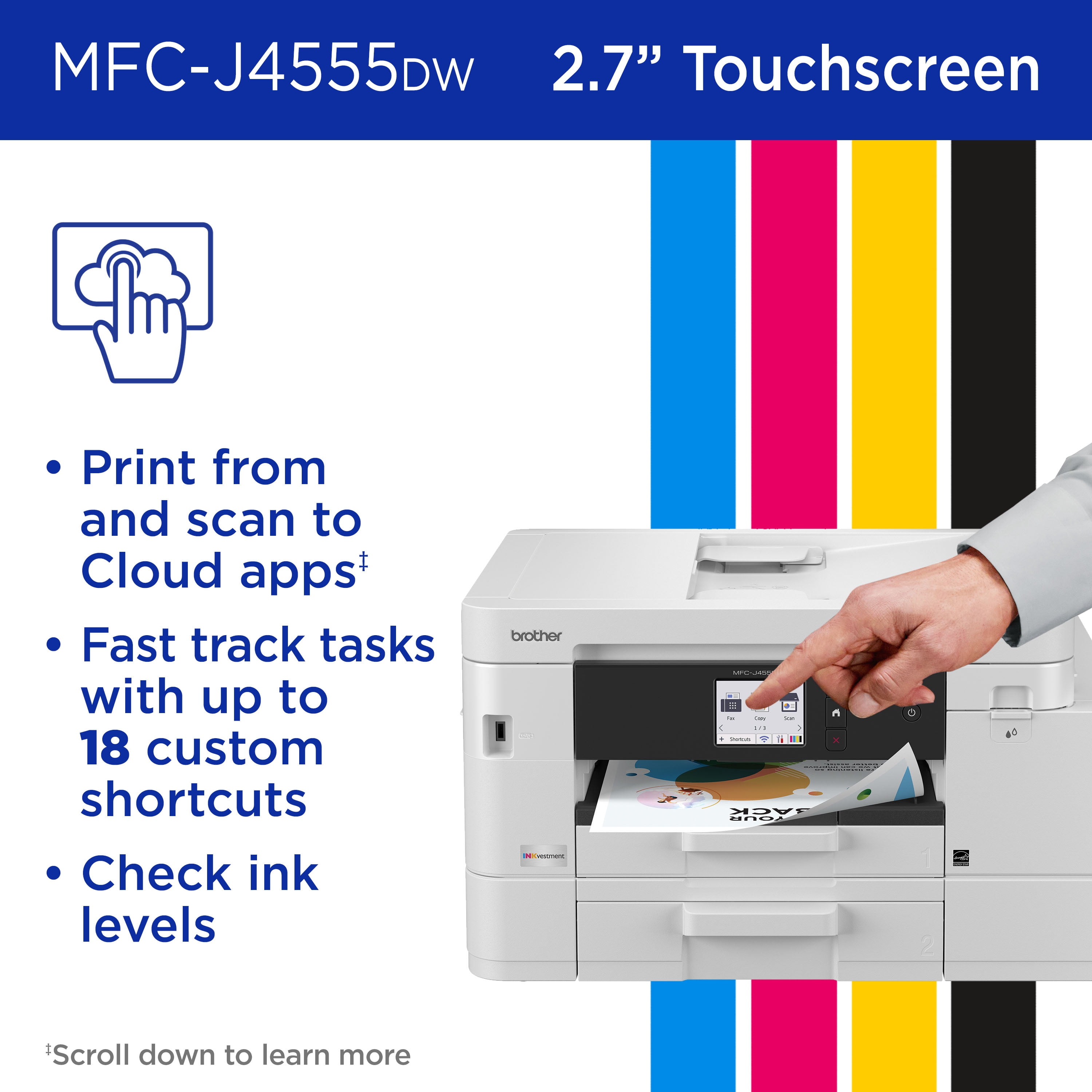 Brother INKvestment 4555 MFC-J4555DW Wireless Color Inkjet All-in-One Printer with 2.7” Color Touchscreen and 2 Paper Trays