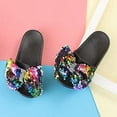 thumbnail image 4 of Girls Glitter Slides Slippers Black Sequin Bow Shoes for Kids Beach PVC Molded Footbed Flatform Sandals, 4 of 4