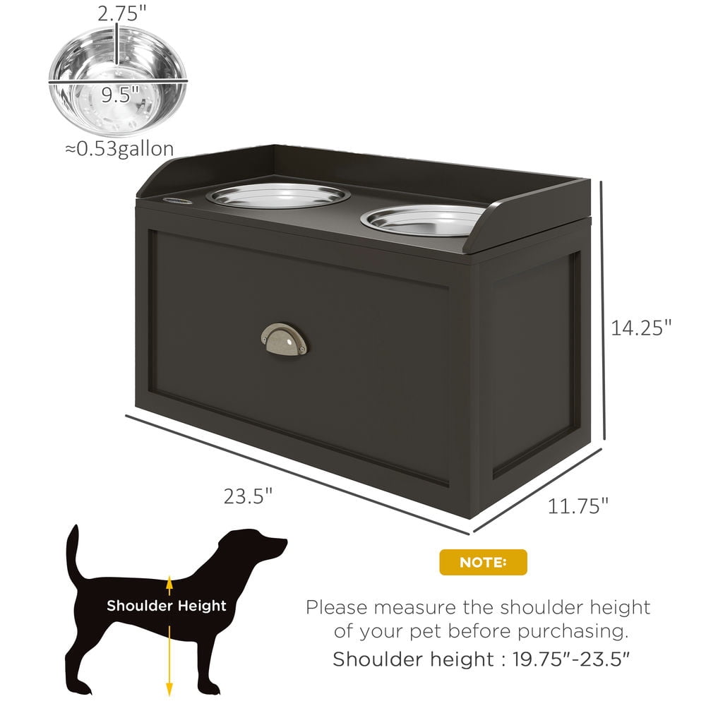Barara King Pet Feeding Station Pet Dish Bowl Set with Storage, 2 Elevated Dog Bowls for Large Sized Dogs, Coffee