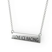 I Love Ice Racing Women's Bar Pendant Necklace Sterling Sliver