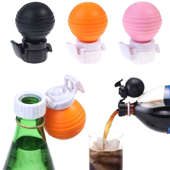 Silicone Beverage Bottle Preservation Lid Leak-proof Soda Sealer Drink Cover with Pour Top for Carbonated Water Cola Beverage for Home Camping, Orange 3x2 Inch