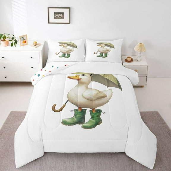 Homewish Cartoon Duck Animal Bedding Comforter Set, Cute Kawaii Goose Twin Comforter Sets, Teens Kids Boys Girls Reversible Bedding Set, Microfiber Bedroom Decor, 2pcs