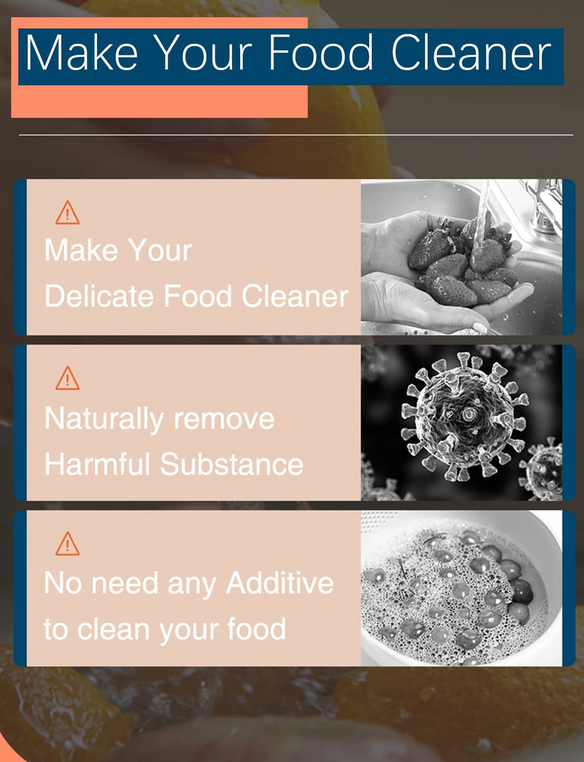 Fruit and Vegetable Cleaner Machine, Wireless Food Purifier with OH-ion Technology, 99.9% Sterilization Device for Fruits Grain Meat, USB Rechargeable