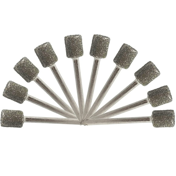 60 Grit Cylinder Diamond Grinding Burrs, 1/8" Shank 8mm Head Diamond Mounted Points Grinding Bits for Grinding Glass Shaping Small Rocks, Pack of 10