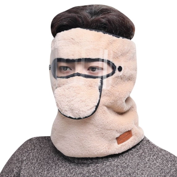 Headcover Cold-proof Winter Outdoor Cycling Hiking Thickened Warm Neck Warmer Full Face Caps Thermal Fleece Hat KHAKI