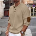 thumbnail image 2 of UVEASISHA Men's Shawl Collar Pullover Sweater Regular Fit Casual Button Mock Neck Knit Sweaters Knitted Soft Long Sleeve Winter Sweatshirt with Elbow Patches Khaki 3XL, 2 of 6