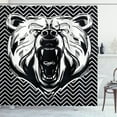 thumbnail image 1 of Ambesonne Bear Shower Curtain, Scary Roar on Zigzag Lines, 69"Wx84"L, Black White, 1 of 3