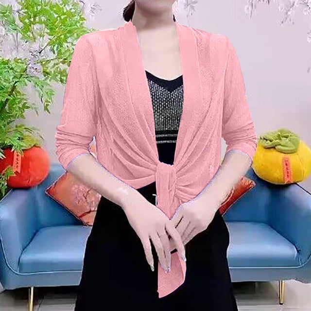 EQWLJWE Liquidation d'Économies d'Été! Boléros pour Femmes Boléro Manches Courtes en Mousseline Transparente Cardigan à Nouer devant pour Robe de Soirée Cardigan pour Robe Grande Taille