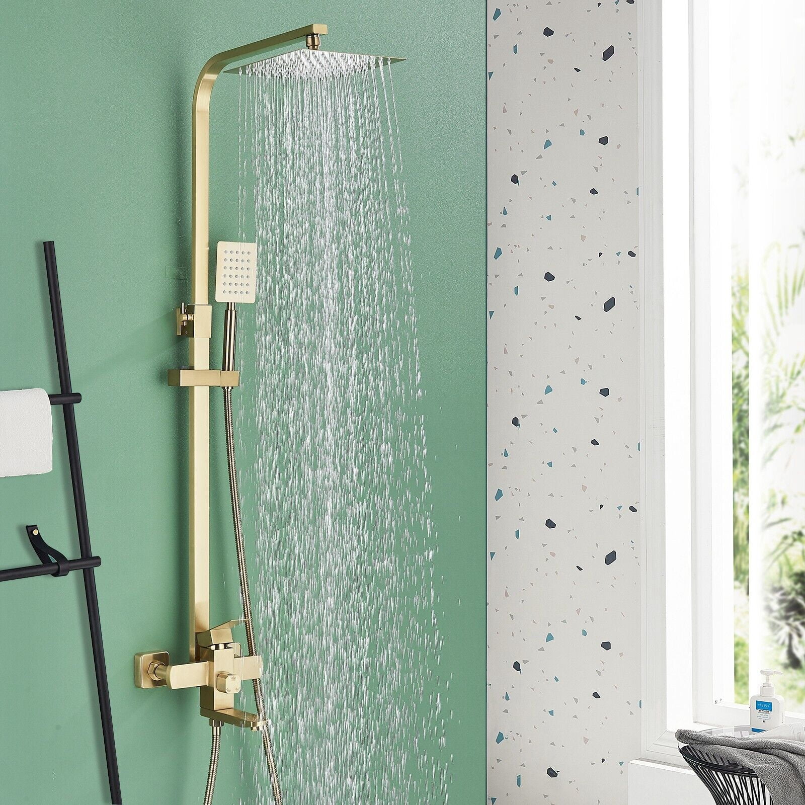 Brushed Gold Shower Faucet set Exposed Shower System 8inch Rain Shower Head Comb