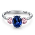 thumbnail image 3 of Gem Stone King 2.10 Ct Oval Blue Created Sapphire Pink Lab Grown Diamond 925 Sterling Silver Ring, 3 of 6