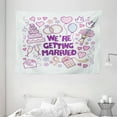thumbnail image 1 of Wedding Decorations Tapestry, We're Getting Married Happy Celebration Ceremony Collection Doves, Wall Hanging for Bedroom Living Room Dorm Decor, 80W X 60L Inches, Purple Blue Pink, by Ambesonne, 1 of 2