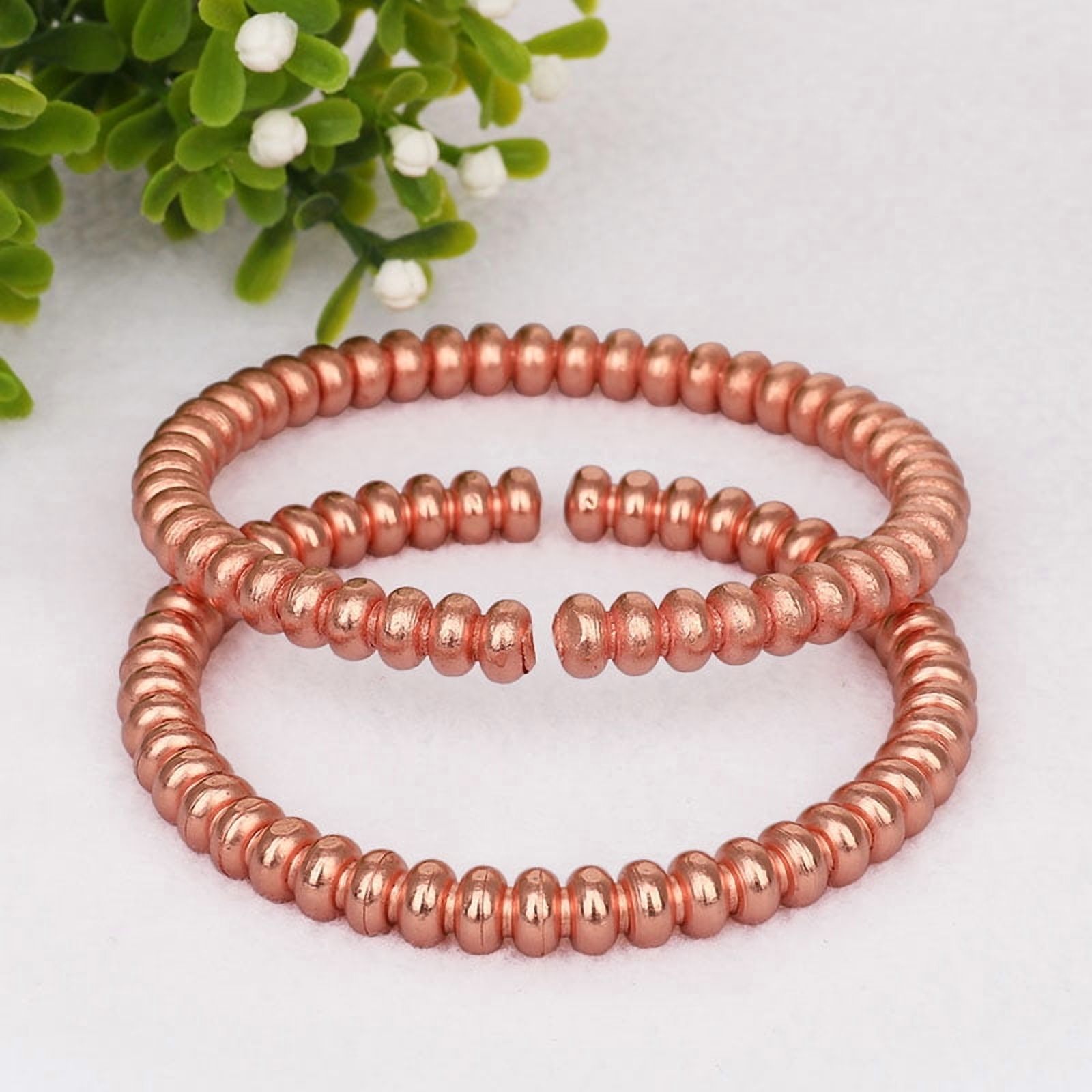 Wollet Non Magnetic Pure Copper Bracelet for Men Women, Set of 2, Length: 6.8&7.4 in, Handmade Copper Jewelry Bracelet Anti Rheumatism