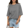 thumbnail image 4 of beishanbush Summer Sales Saving $10 Casual Workout T Shirts Tops Women's Oversized T-Shirt,Half Sleeve Boxy Neck Loose Overcut Shoulders Casual Under $10, 4 of 8