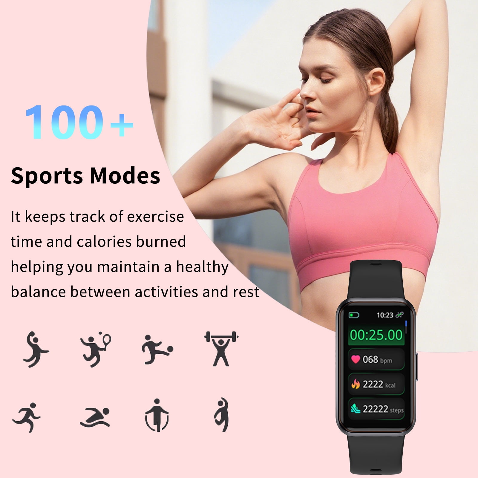 1.47" Fitness Tracker Smartwatch for Women Men with Multiple Sport Modes Step Counter Bluetooth Calls (Make/Answer) IP68 Waterproof, Fitness Tracker Compatible with Android/iOS, for Gifts, Pink