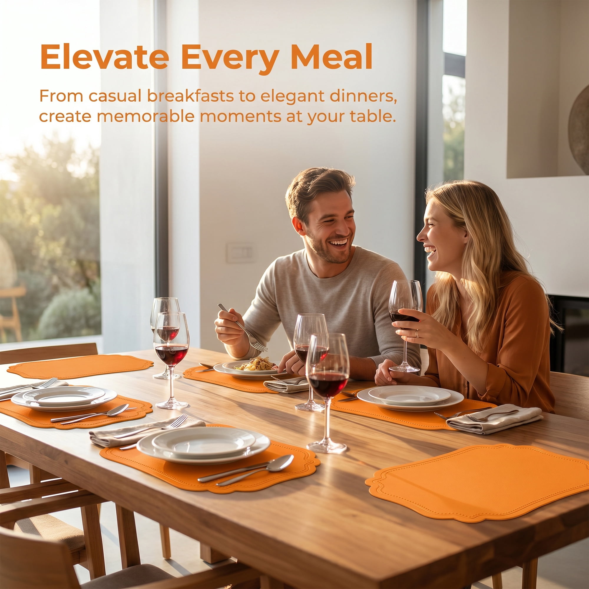 Unique Bargains Set of 6 Solid Placemats Leather Placemats for Kitchen Dining Orange