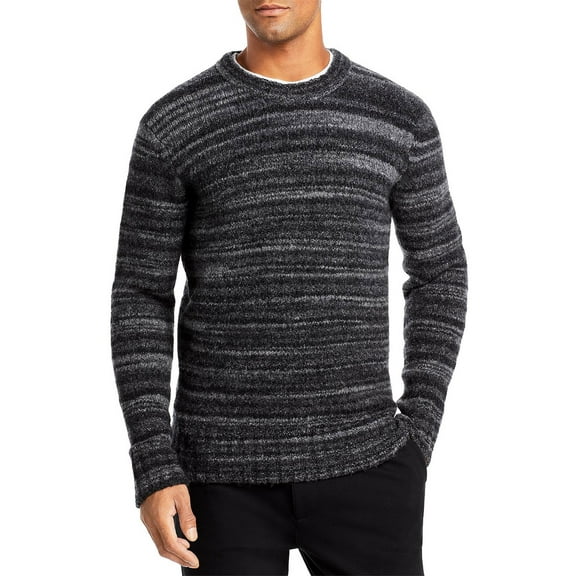 Michael Kors Mens Painterly Stripe Merino Wool Crewneck Sweater Large Charcoal