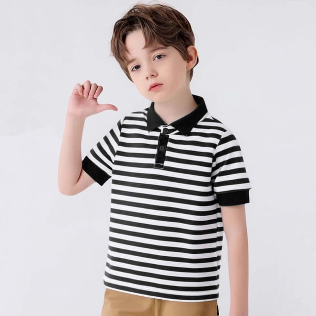 Polo à Rayures pour Tout-Petits Garçons Chemises d'Uniforme pour Garçons Chemise de Rugby Boutonnée Polo à Manches Courtes Garçons 1-2 Ans Tenue pour Garçons