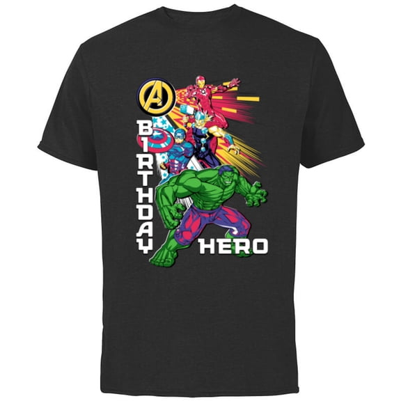 Marvel Super Heroes Avengers Team & Logo Birthday Hero - Short Sleeve Cotton T-Shirt for Adults - Customized-Black