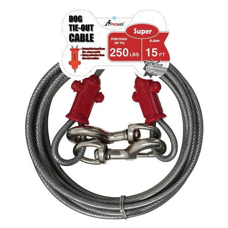 Petest Reflective Tie Out Cable with Crimp Cover for Super Dogs Up to 250 Pounds 15 Feet