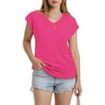 thumbnail image 6 of Olyvenn Stylish Womens Summer Tops Dressy Casual Cap Sleeve T Shirts for Women V Neck Ruched Tops Basic Tank Fashion Trendy Hot Pink L, 6 of 9