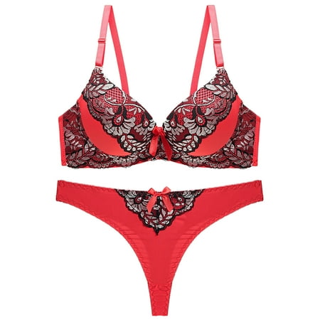 

Womens Lingerie Sets Clearance Pattern Lace Bib Pants Coverall Underwear Set Cotton Bra Red L