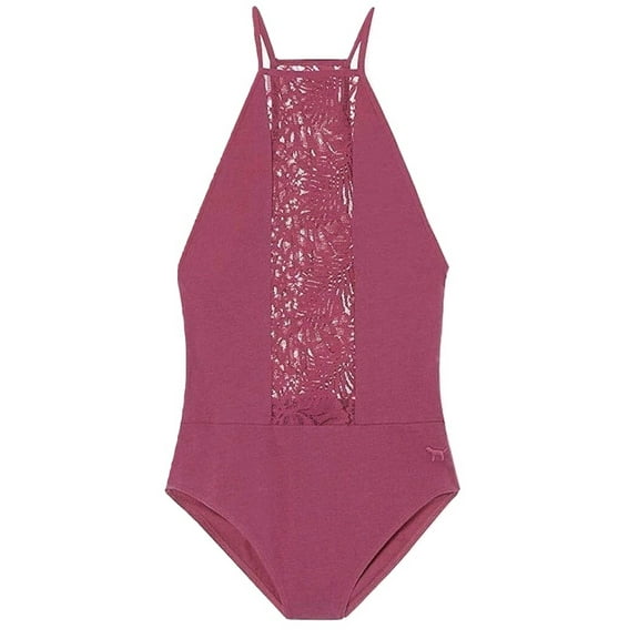 Victoria's Secret Pink Lace High Neck Cami Bodysuit Color Berry Size XSmall NWT