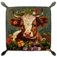 thumbnail image 2 of Women Girls Leather Square Dish Trinket Plate Jewelry Tray for Mothers Day Birthday Gift, Calf Cow Flowers Wreath, 2 of 6