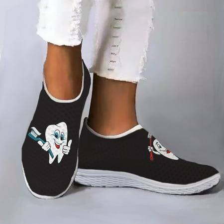 Cute Cartoon Tooth Flats Shoes for Women Slip On Sneakers Dentist Doctor Mesh Ladies Gift Soft Casual Summer Beach Water Loafers