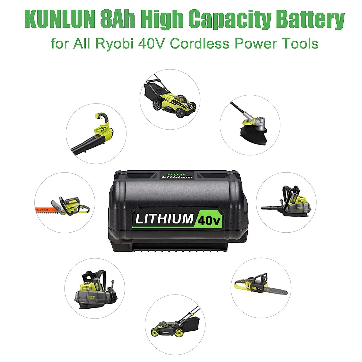 2Pack 8.0Ah Replacement for Ryobi 40V Battery OP4026 OP4030 OP4040 OP4050 OP4060 OP40602 OP4060A OP4075A