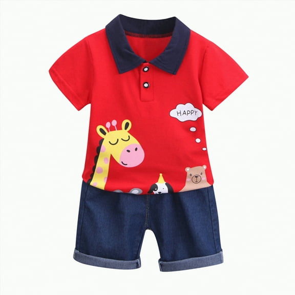 Baby Boy Outfit Clothes Kids Unisex Spring Summer Cotton Cute Prints Short Sleeved Training 0 6 12 18 24 Months 2T 3T Shirt Shorts Set New Born for Twins Outfits 2PCS
