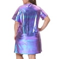 thumbnail image 4 of DARING DIVA Women's Plus Size Metallic Round Neck Mini Dress 1X Purple, 4 of 6