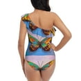thumbnail image 5 of Haiem Oil Painting Beautiful Butterfly Women's One Piece Swimsuits Tummy Control One Shoulder Bathing Suits Ruffle Swimwear-XX-Large, 5 of 8
