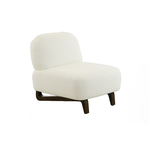 34 Inch Accent Chair- Armless- Softly Padded White Fabric- Solid Wood