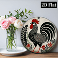 thumbnail image 6 of 2D Flat, Vintage Rooster Metal Wall Art - Round Aluminum Sign with Intricate Black White Rooster Design, Red Accents, and Leaf Patterns for Home, Garage, or Restaurant Decor, 8*8in, 6 of 6