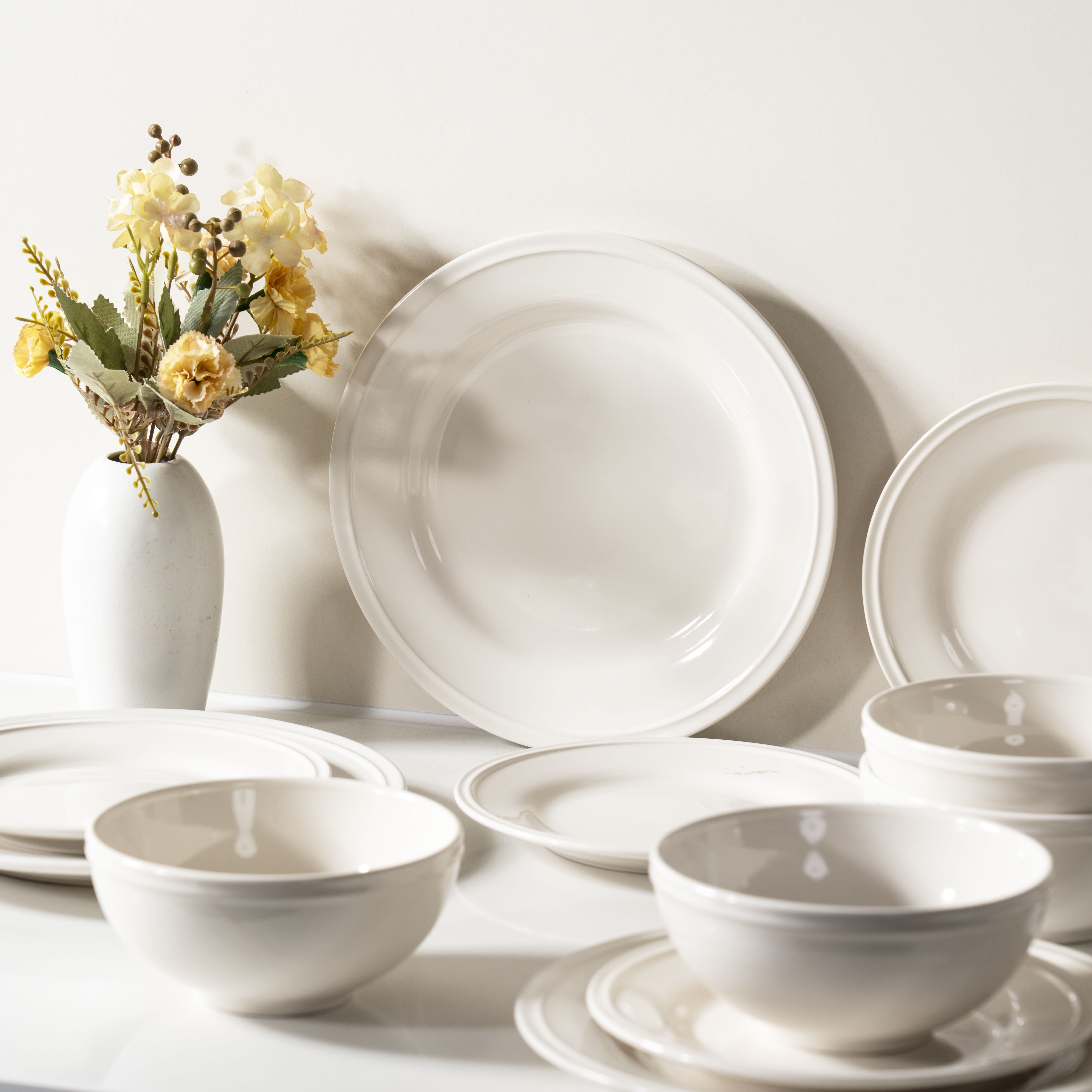 Mainstays Darby Vanilla 12 Piece Stoneware Dinnerware Set