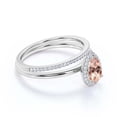 thumbnail image 2 of Beautiful Art Deco 1.75 Carat Pear Cut Affordable Morganite And Diamond Moissanite Engagement Ring, Classic Wedding Ring, One Matching Band in 925 Sterling Silver With 18k White Gold Plating, 2 of 3
