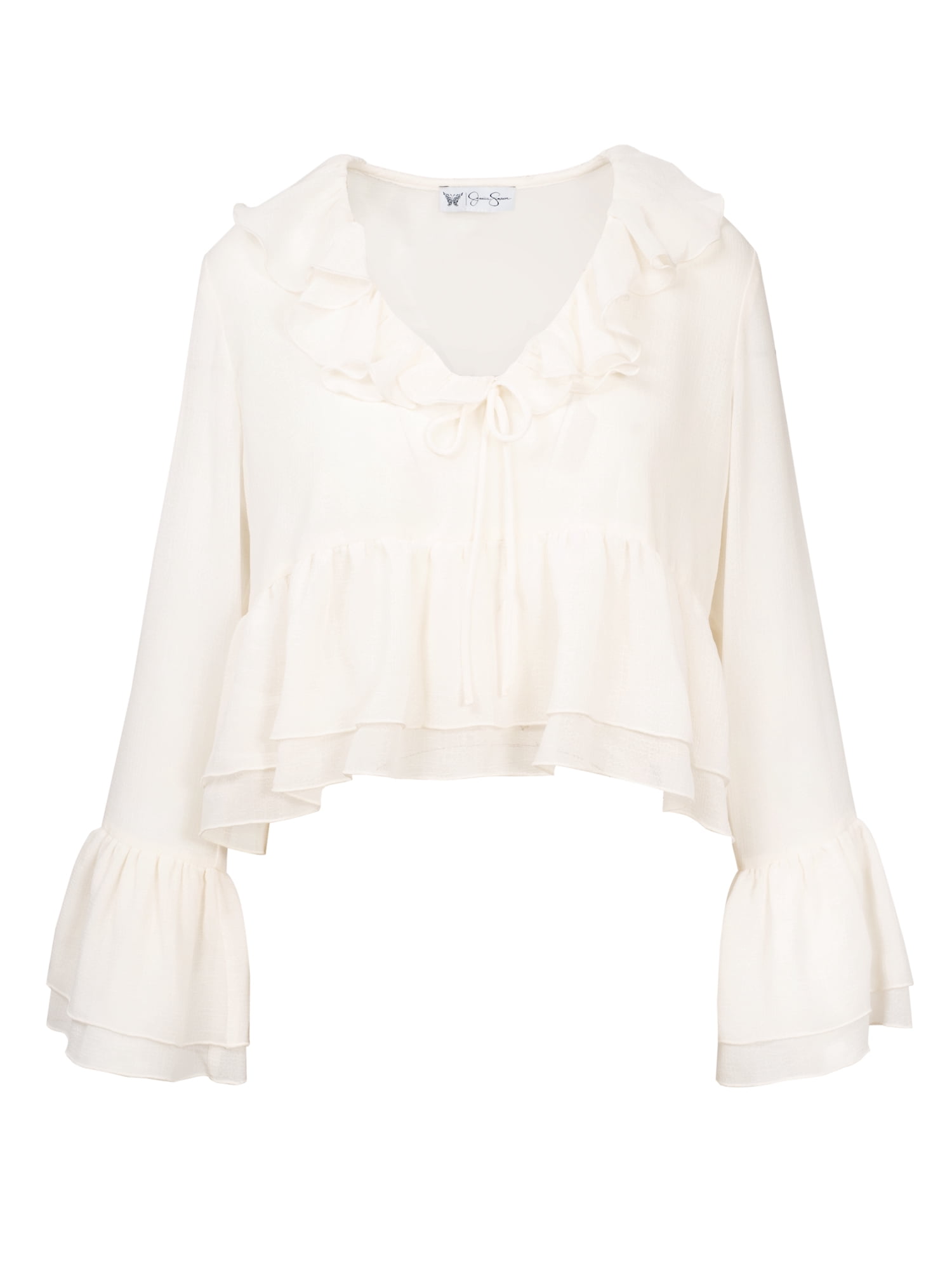 Jessica Simpson Women's Stayce Cropped Ruffle Top with Long Sleeves, Sizes XS-XL
