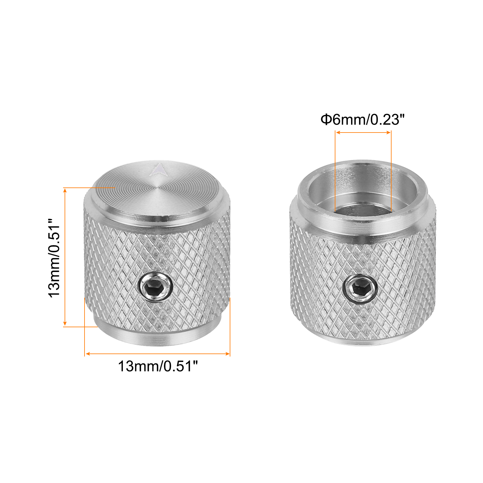 Uxcell 6 Pcs Aluminium Potentiometer Knobs, 1/4" (6mm) Universal Volume Tone Control Knobs with Arrow Indicator for Guitar, 1/2" Silver
