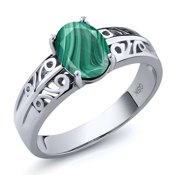 Gem Stone King 2.00 Ct Oval Green Malachite 925 Sterling Silver Ring (Size 9)