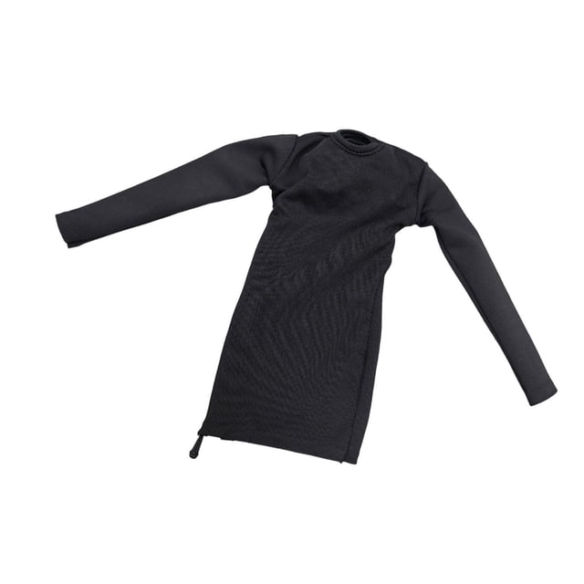 Ropa femenina a escala 1/6 para figura de acción de 12 pulgadas, traje de manga larga, cuello redondo, vestido ajustado, ropa de moda coleccionable Negro