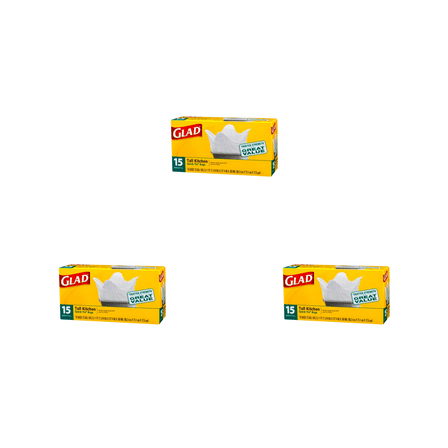 3 Pack Glad Quick-Tie Tall Kitchen Trash Bags, 13 Gallon, 45ct