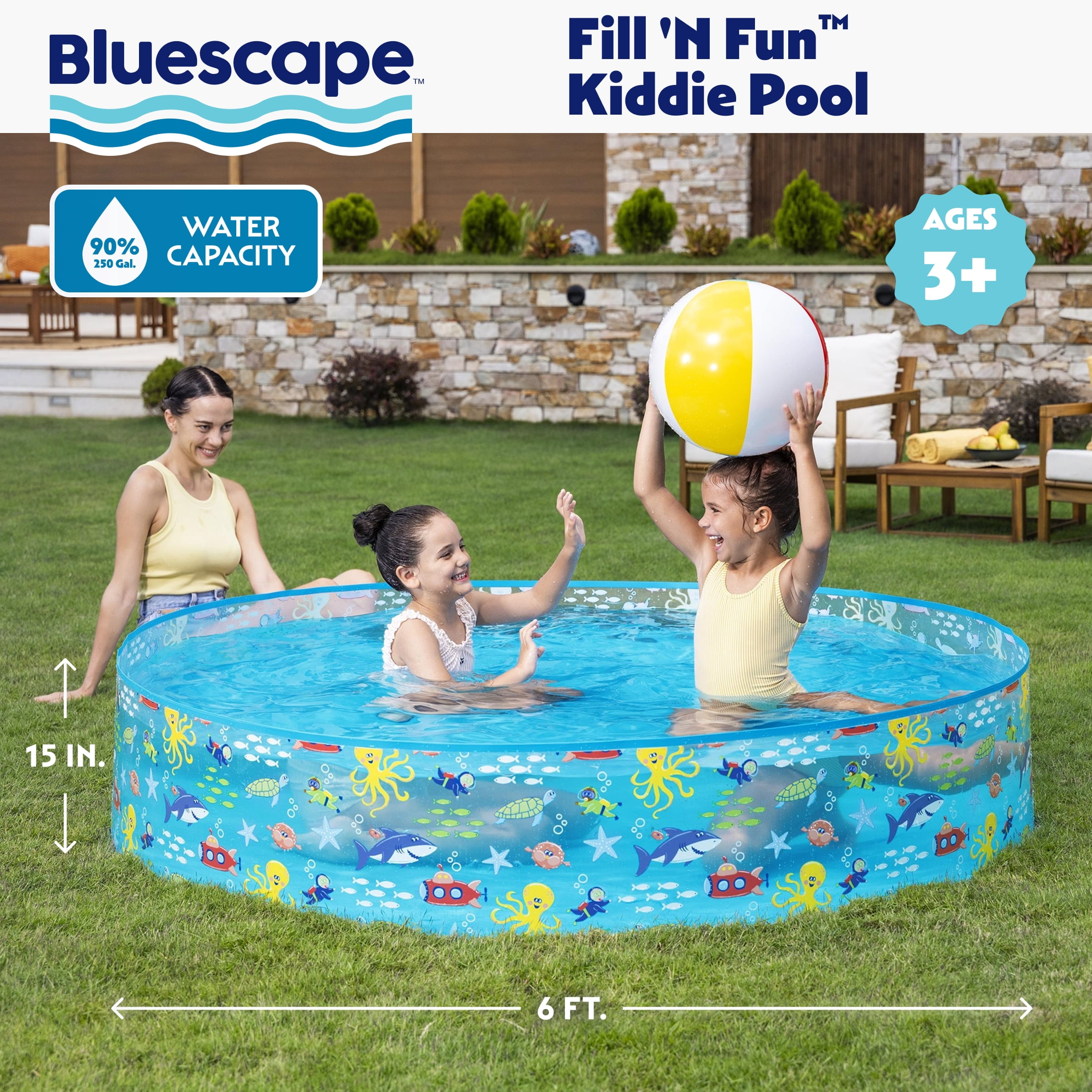 Bluescape Round Multi-Color Above-Ground Kiddie Pool 6' x 15"
