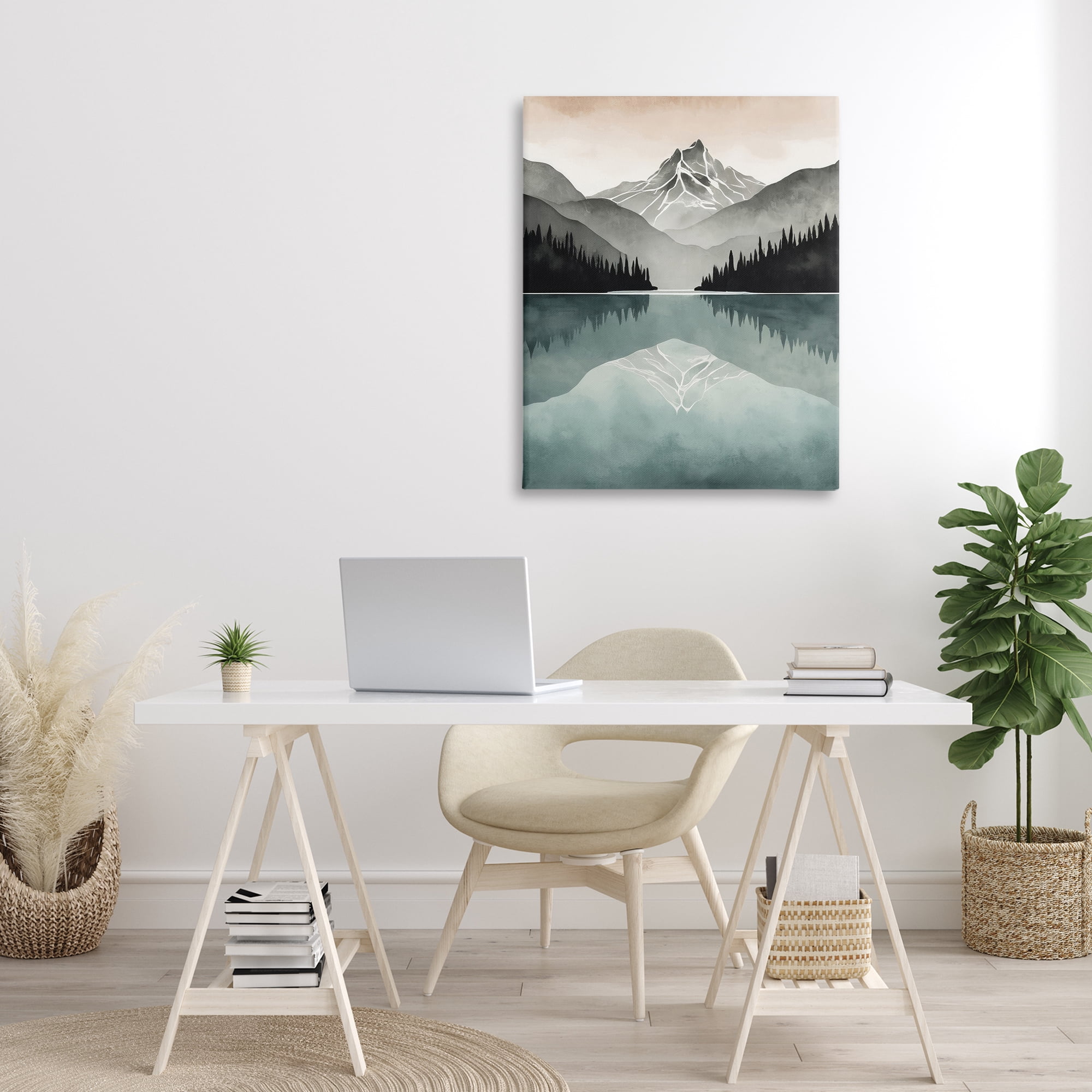 Stupell Industries Mountain Reflecting over Lake Landscape Painting Gallery Wrapped Canvas Art Print Wall Art, 30 x 40