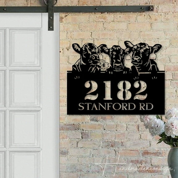 Handmadetneonsign Cow House Number Metal Wall Art LED Light - Personalized Sign Home Decor 44558